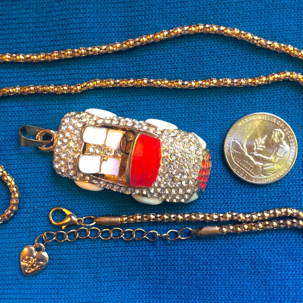 Lil Crystal charm convertible car Necklace Red BJ